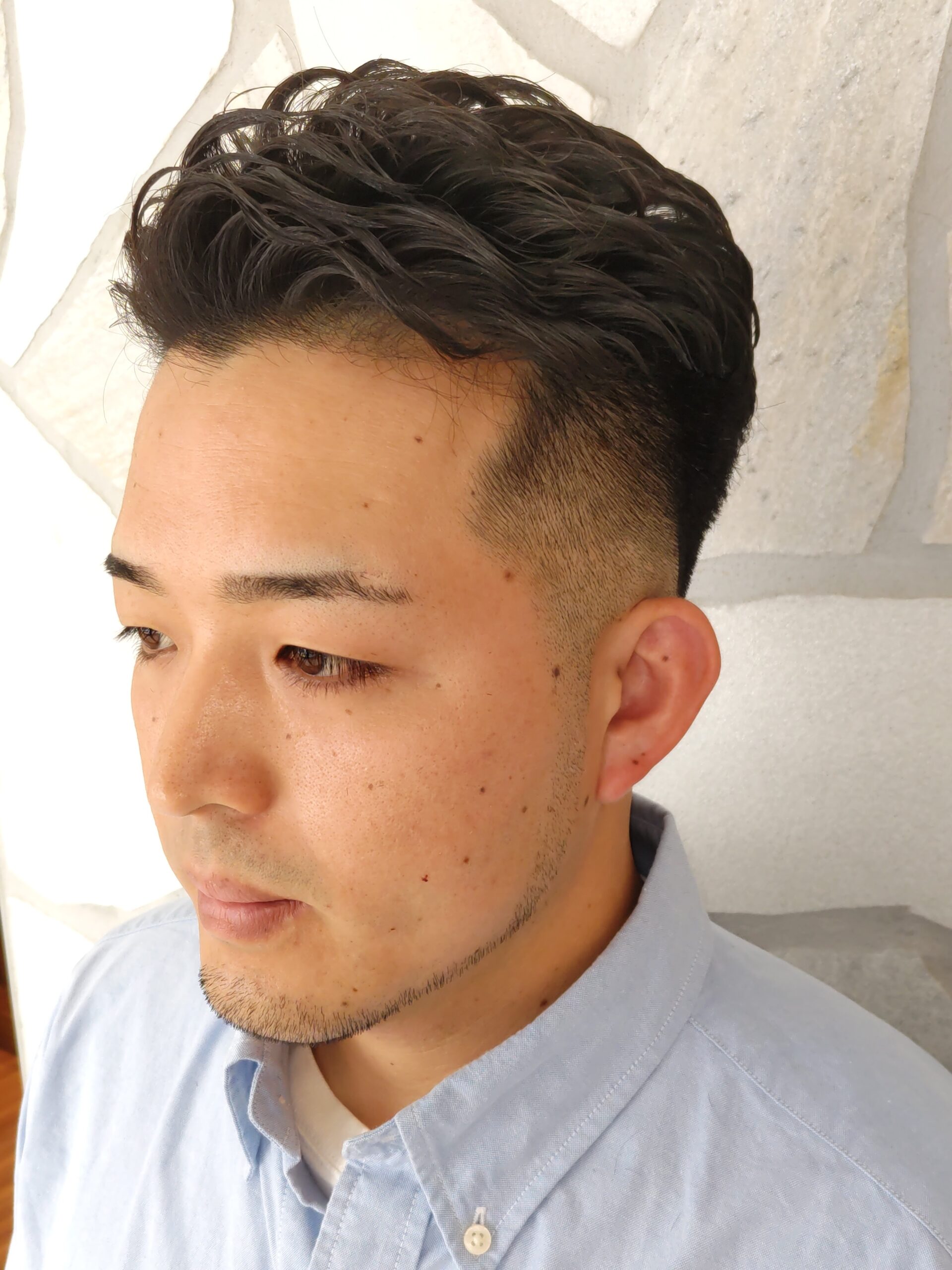 新発田万代理容バーバーフェードアイロンパーマ濡れパン色気渋い