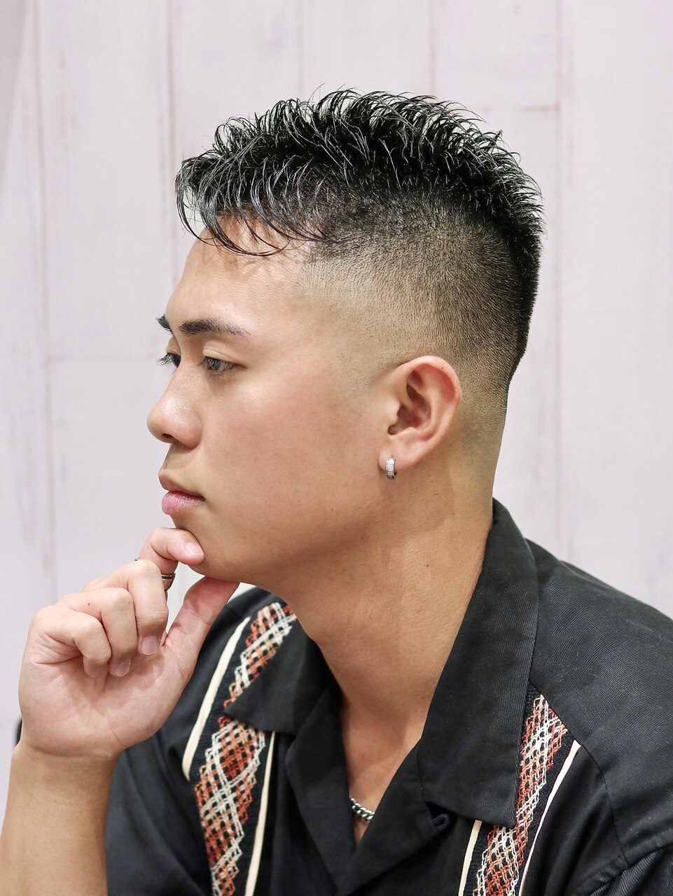 王道スパイキーショートハイフェードグリースツヤ感スタイル